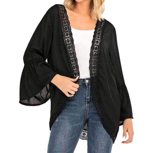Spring Autumn Womens Cardigan Lace Chiffon Long-sleeved Shirt Stitching Jacket Cover Elegance Cardigans Кардиганы Женские 2021