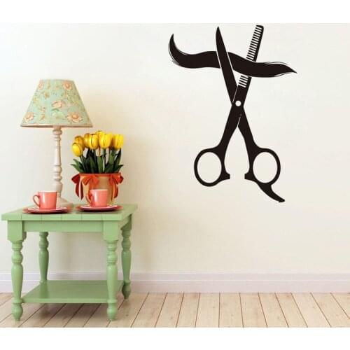 Scissors Cutting Hair Vinyl Wall Stickers Hairdressing Removable Art Decal Waterproof Wallpaper Customized Colors Mural SA411