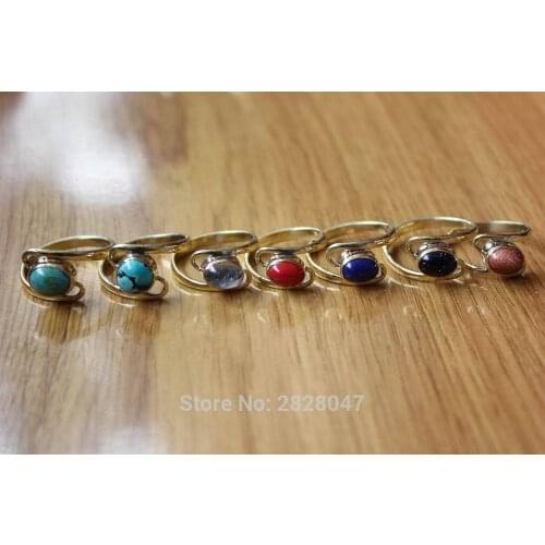 RG308 Tibetan Jewelry Brass Inlaid Colorful Stone Women Ring Handmade Nepal Lapis Coral Onyx Girls Ring