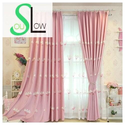 Slow Soul Blue Pink Dandelion Cotton Curtain Embroidered Bedroom Living Kapok Pastoral Floral Curtains Tulle For Room Kitchen