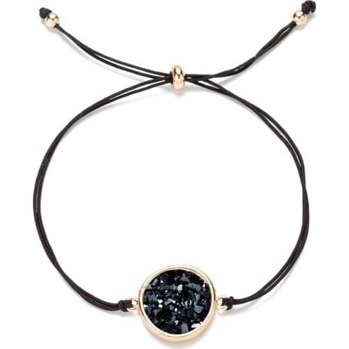 ZWPON 2019 Rope Chain Faux Druzy Charm Bracelets Bangles for Women Fashion Slider Stopper Round Drusy Charm Bracelets Wholesale