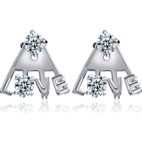 GNE1181 Hot Sale 100% Real 925 Sterling Silver Stud Earrings Sweet Love Crystal Earring, Jewelry & Accessories For Women