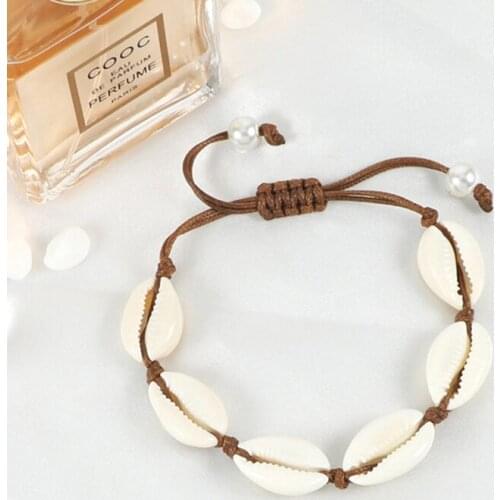 Vintage Boho Shell Bracelet Handmade Rope Chain Natural Shell Cowrie Charm Strand Bracelet Women Femme Ankle Jewelry Party Gifts