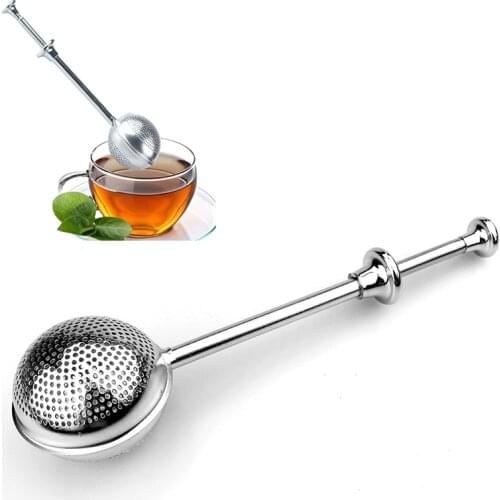1PC Stainless Steel Circle Tea Strainer Reusable Tea Bag Long Handle Innerspring Dense Mesh Flower Tea Ball Infuser Spice Filter