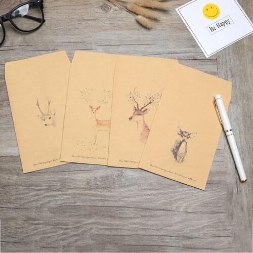 10 pieces/lot) Cute Vintage Writting Paper Envelopes Christmas Elk Kraft Envelopes