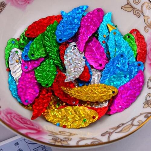 100pcs 12*30mm Laser Leaf Loose Sequins Mixed Color Paillettes Sewing Wedding Craft,Women DIY Garment Lentejuelas Accessories