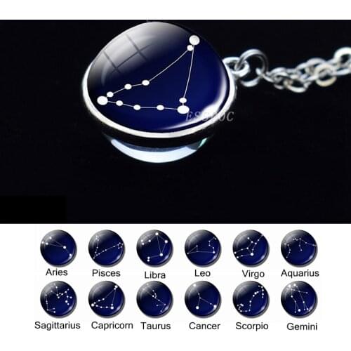 12 Zodiac Sign Necklace Constellations Leo Capricorn Aries Scorpio Sphere Ball Crystal Necklace Birthday Gift for Women and Mens