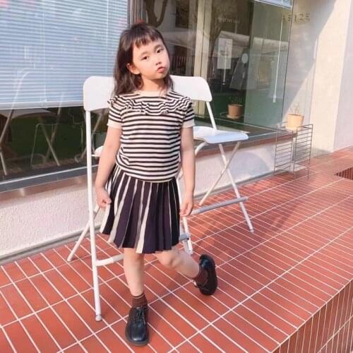 2021 In Stock Kids tops knitted striped pattern summer girls tops