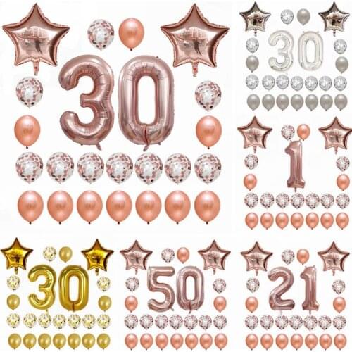 24pcs/set 40" Number Foil Helium Balloons 1st 16 21 30 40 50th Birthday Party Decor Supplies Rose Gold Confetti Latex Air Ball