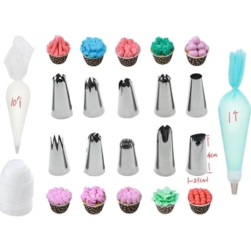 24Pcs/Set Silicone Pastry Bag Tips Kitchen DIY Cake Icing Piping Cream Cake Decorating Tools Reusable Pastry Bags Nozzle Set