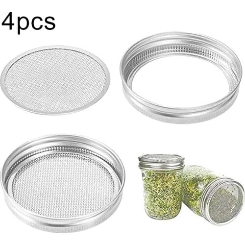 4Pcs Stainless Steel Sprouting Lid Filter Seed Germination Cover for Mason Jar Applicable for Mason tank with 8.6cm screw mount