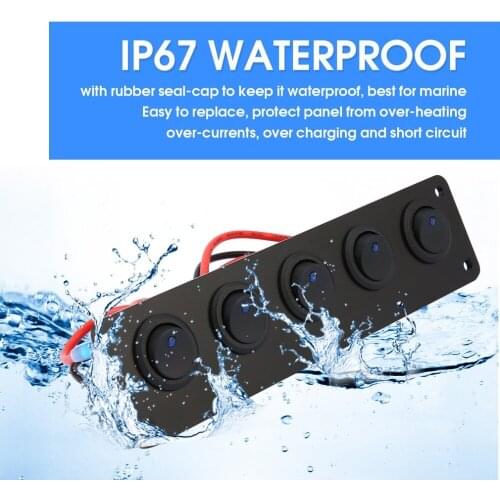 5 Gang 12V Rocker Switch for Car Marine Boat Circuit Breakers Overload Protected LED Light Rocker Switch Panel Circuit