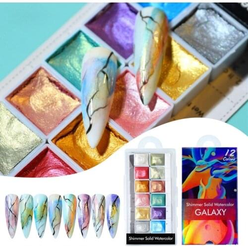 6/12 Colors Nail Art Watercolor Solid Pearlescent Pigment Set Smudge Powder DIY Nail Painting Glitter Aquarela Powder Kit Beauty