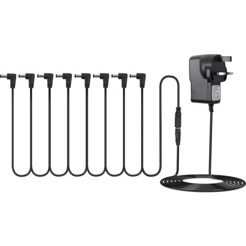 Guitar Effect Pedal Power Supply Adapter & 8 Ways Daisy Chain Cable Power Line Right Angle for Guitar Pedal Guitar Accessories