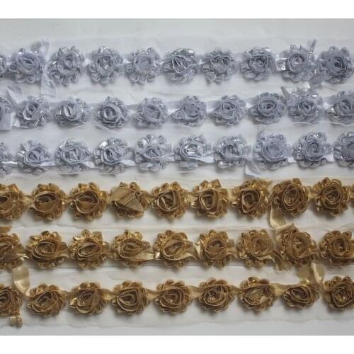 Free ePacket 17y 1.5" petite shiny metallic rose flower trim for girls hair accessories,chiffon headbands flowers