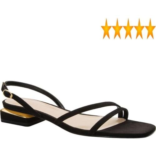 Block Summer Straps Elegant Women Low Heel Office Ladies 2021 Fashion Square Toe Leather Shoes Casual Streetwear Sandals