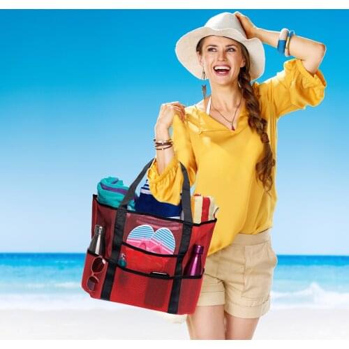 Oversized Mesh Beach Bag Large Lightweight Market Picnic Waterproof Oversized Pockets Portable Storage Bag For Towel Clothes Hot