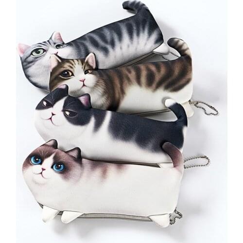 1pcs Creative Kawaii Novelty Simulation Cartoon Cat Pencil Case Soft Cloth School Stationery Pen Bag Gift for Girl Boy Student