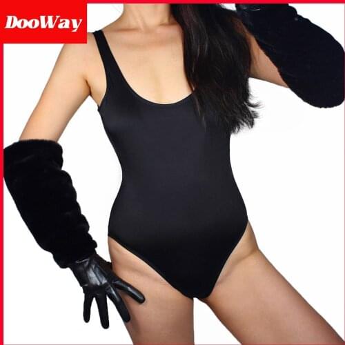 DooWay Black Touchscreen Long Gloves 19-inch large Fur Puff Sleeves Cold Weather Warm Oversize