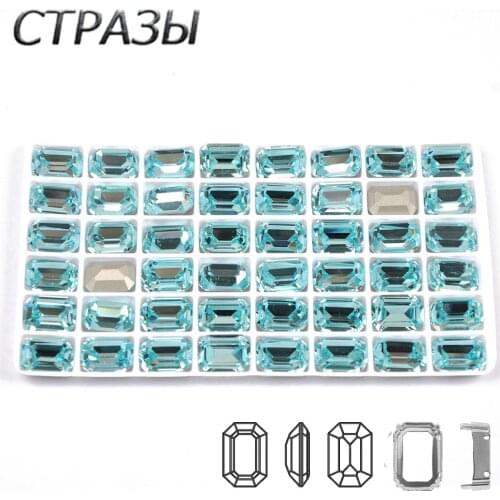 CTPA3bI K9 Octagon Crystal Aquamarine Color Rhinestones DIY Clothes Clear Sew On Beads Glass Decorative With Claw Rhinestone