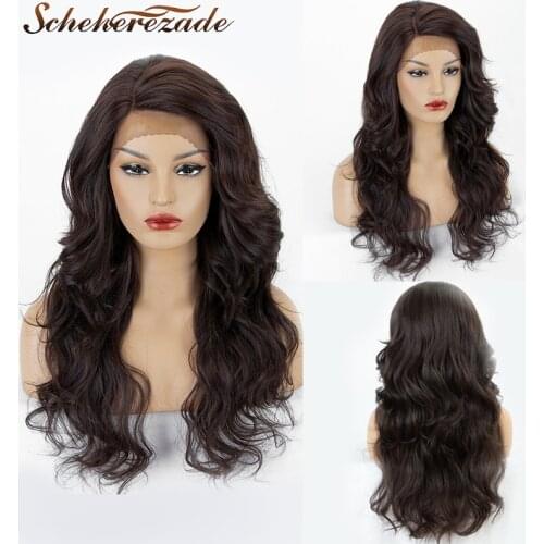 Scheherezade Long Wavy Wigs Black Brown Wig Synthetic Lace Front Wig For Black Women Cosplay 13X3 T Part Lace Frontal Wigs Party