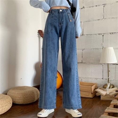 High Waist Jeans Womens Autumn And Summer 2021 New Korean Style Pants Loose Straight-Leg Pants Retro Drape Wide-Leg Pants