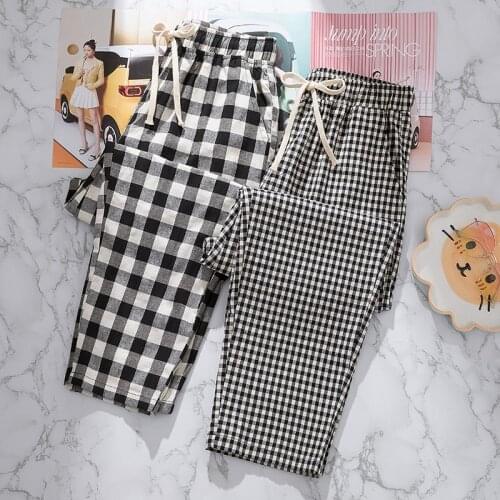 Plaid Elastic Waist Plus Size Oversize Korean Fashion Joggers Vintage Summer Sweatpants WomenS Clothing Pants Trousers 2021