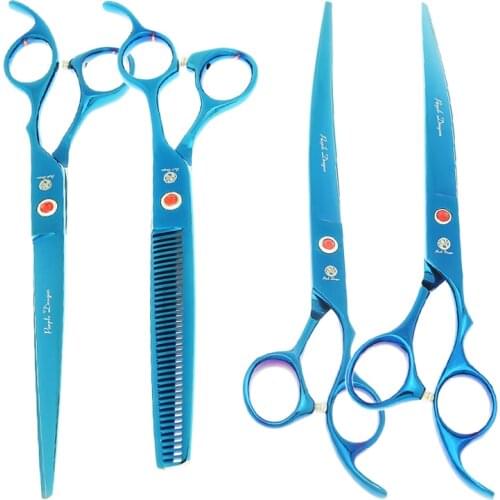 Purple Dragon 8.0" Dogs Grooming Scissors Stainless Steel Pet Cutting Thinning Shears Animal Curved Scissors Trimmer Tool B0047B