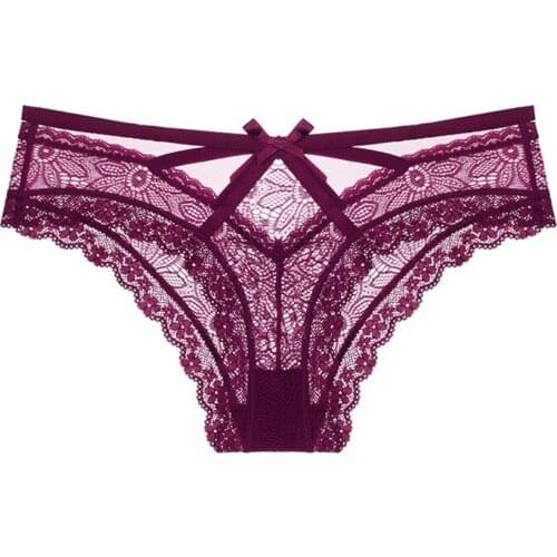 French Sexy Bow Knot Romantic Lace Female Panty Ultra-Thin Breathable Comfortable Ladies Low Rise Briefs Women Underwear