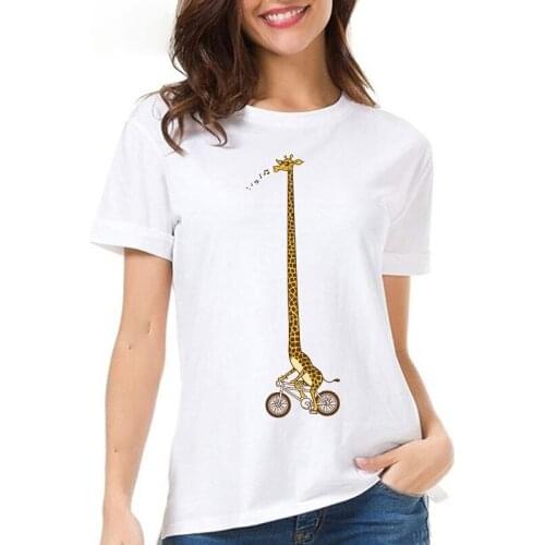 Funny giraffe t shirt women 2021 Bicycle Classic Ride tshirt Gril Long giraffe Bike Ride print t-shirt Female streetwear tops