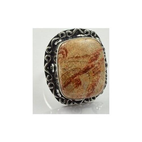 Picture Jaspers Ring Silver Overlay over Copper, USA Size 8 , R2392