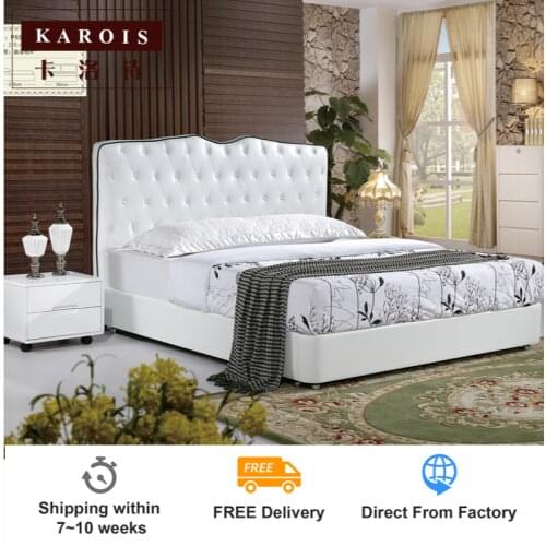 KAROIS B937 Luxury diamond design model white pu leather wooden bedroom bed