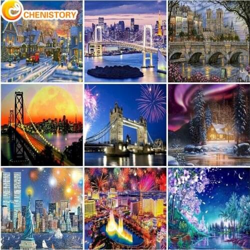 CHENISTORY 5D Diamond Painting Cross Stitch City Landscape Rhinestone Embroidery Diamond Kits DIY Gift Home Decor Needle Craft