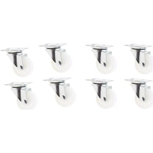 8x SMALL PP SWIVEL CASTOR WHEELS SET- 40mm- Caster/Trolley/Dolley White