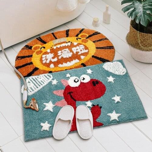 Tiger Dinosaur Design Flocking Bath Mat Non-slip Absorbent Microfiber Bathroom Rug Home Entrance Door Mat Super Soft Bath Carpet