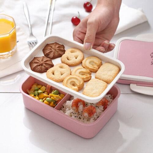 Microwave Lunch Box Wheat Straw Dinnerware Food Storage Container Children Kids School Office Portable Bento Box BPA Free