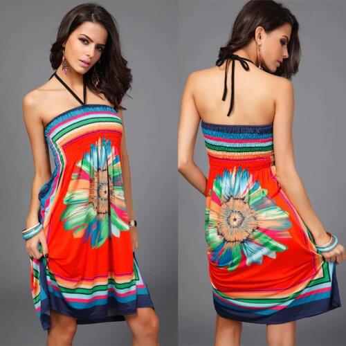 Summer Dresses Women Fashion Wrap Short Skirt Oversized Printed Short Beach Dress Sling Wrap Chest Clothes Coverup Swimwear