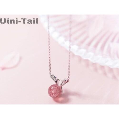 Uini-Tail hot new 925 sterling silver bunny ears strawberry crystal necklace cute fashion trend sweet pendant jewelry GN629