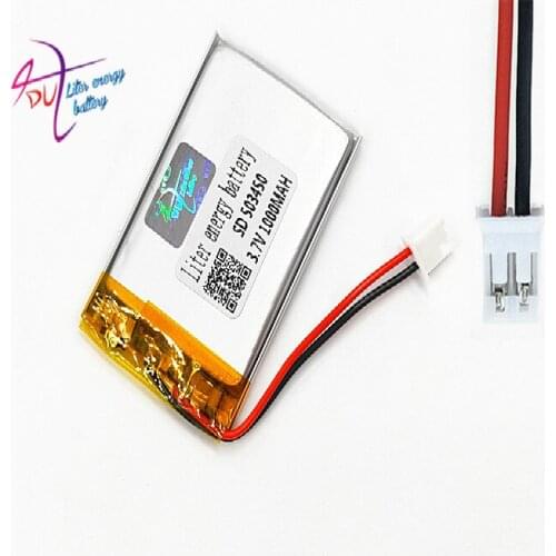 JST PH2.0 2pin 3.7V 1000mAh 503450 Lithium Polymer LiPo Rechargeable Battery For Mp3 DVD PAD smart watch camera recorder speaker