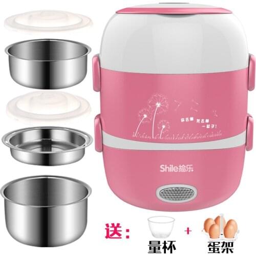 Mini Electric Rice Cooker Stainless Steel 2/3 Layers Steamer Portable Meal Thermal Heating Lunch Box Food Container Warmer