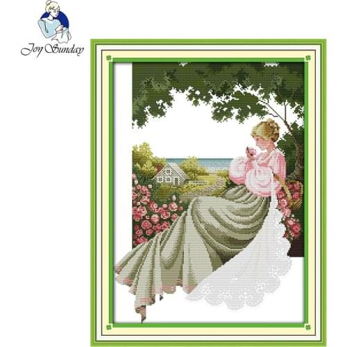 Joy Sunday A Rose Garden Counted Cross Stitch 11CT 14CT DIY Printed Cross Stitch Kits For Embroidery Home Decoration Needlework