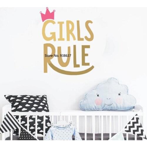 Small Crown Girls Rule Wall Stickers Home Decor Bedroom Nontoxic PVC Material Words Wall Decal Girls Room Art Mural Decor SA940