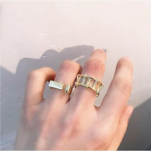 2020 New Fashion Metal Geometric Double Ring Wide Square Ring For Women Girl Jewlery
