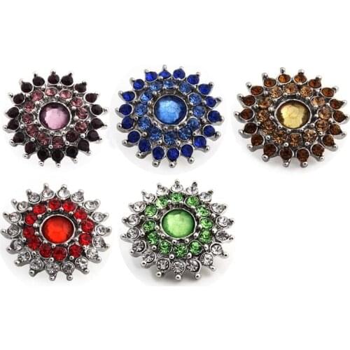 Wholesale 056 flower 18mm rhinestone metal button for snap button Bracelet Necklace Jewelry For Women Silver jewelry