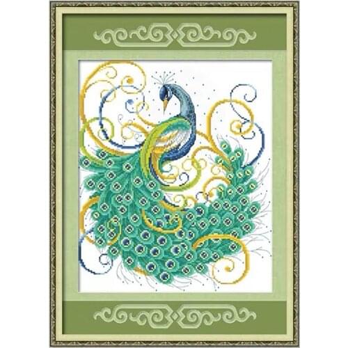 Stunning Blue Peacock-Bird Stamped Cross Stitch Kit Embroidery needlework set
