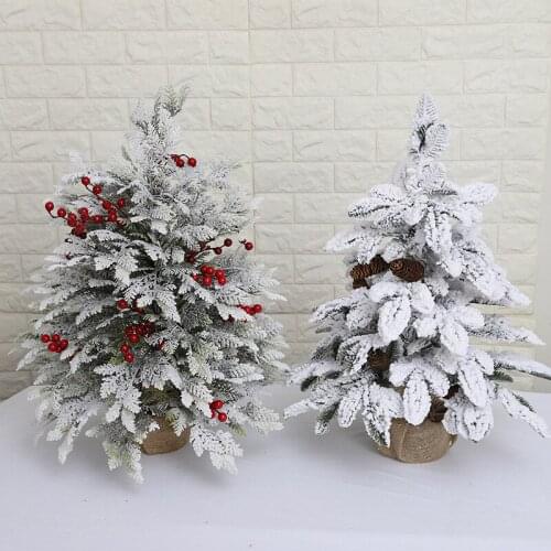 Christmas decorations encrypted flocking pink falling snow white pine tree small desktop Christmas tree photo window scene decor