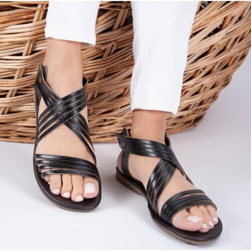 2021 Summer Women Vintage Premium Black Orthopedic Open Toe Sandals Premium Non-slip Breathable Leather Casual Women Shoes