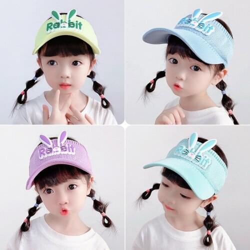 Childrens Hats Summer Knitted Breathable Empty Top Hat Sports Sunscreen and Sunscreen Cartoon Bunny Baby Capless Hat Tide