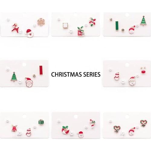 Cute Christmas Santa Stud Earrings for Women 6pcs Sweet Snowflake Gifts Tree Female Earrings Gifts Jewelry