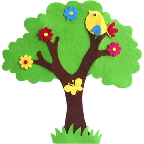 T-N Big Green Bird Tree Nonwoven Felt Package Wall Stickers Creative Rainbow Cartoon Wall Decor for Kindergarten Children Room